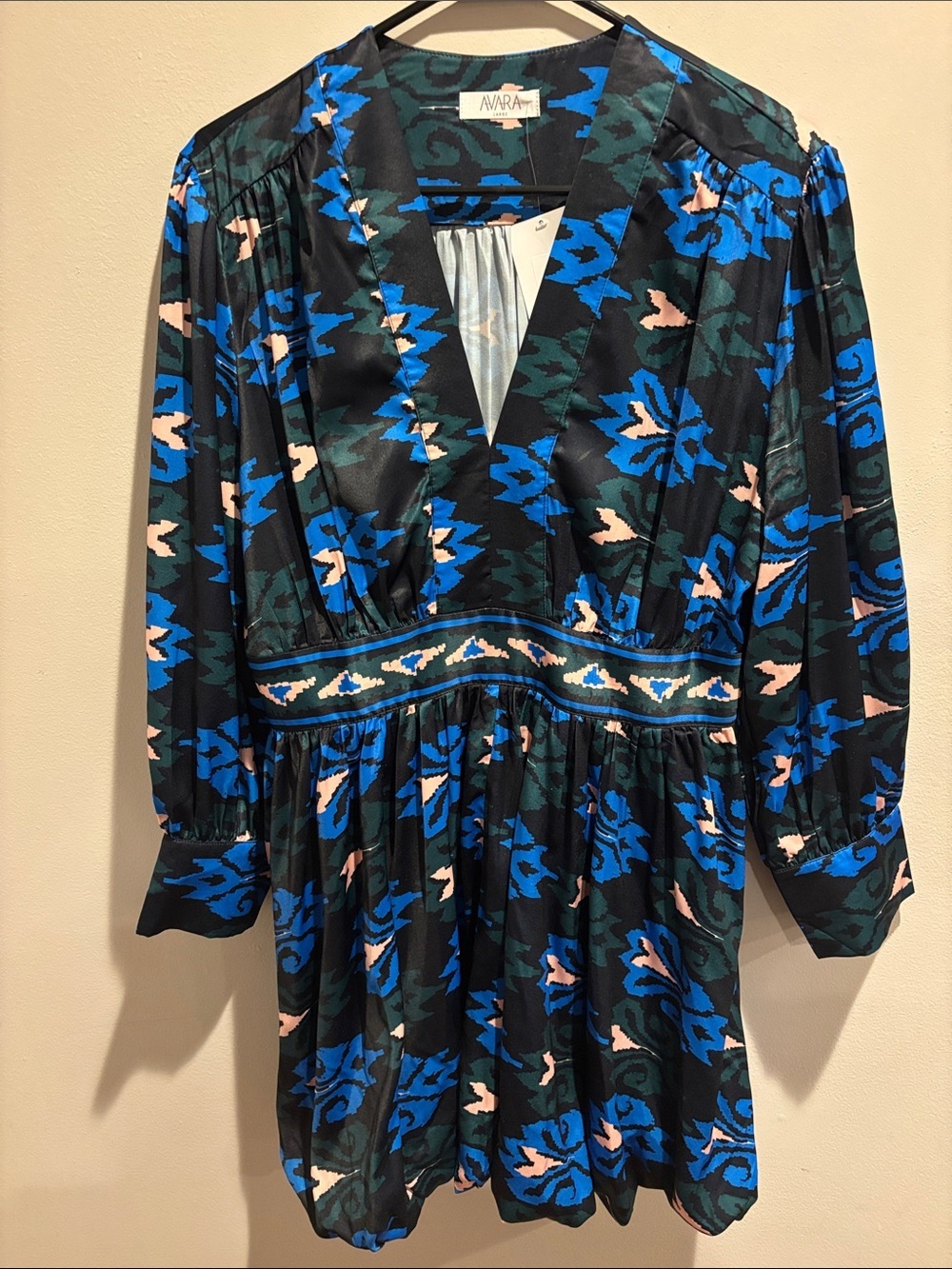 Anara Studio Blue & Black Floral V-Neck Long Sleeve Dress
